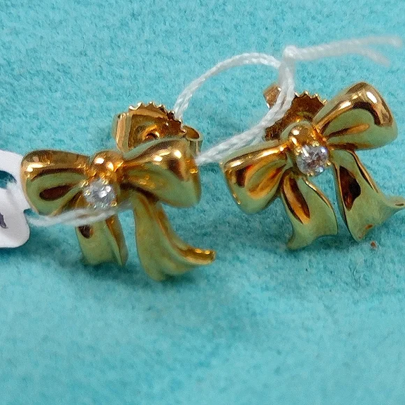 18K Tiffany & Co. Diamond Bow Earrings Gorgeous 🎁 🛍️ - Picture 7 of 14